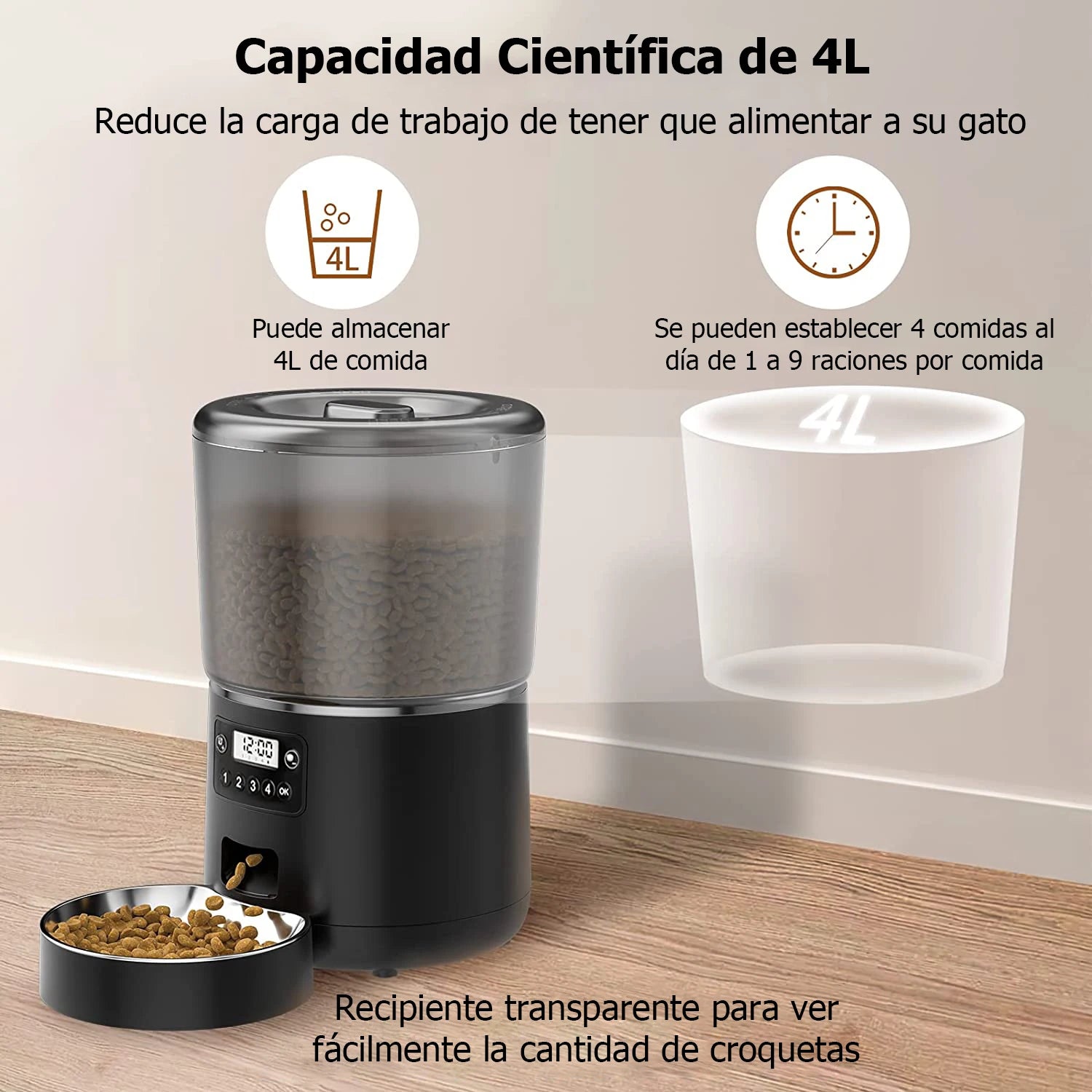 4L Automatic Pet Feeder Cat Food Dispenser Timed and Quantitative Insect and Moisture Resistant Feeding Machine No Food Jamming