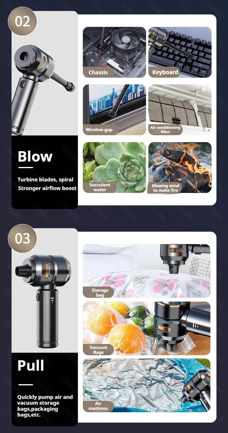 Aspirador Portátil CENRR 998000PA Sem Fios para Limpeza de Carro