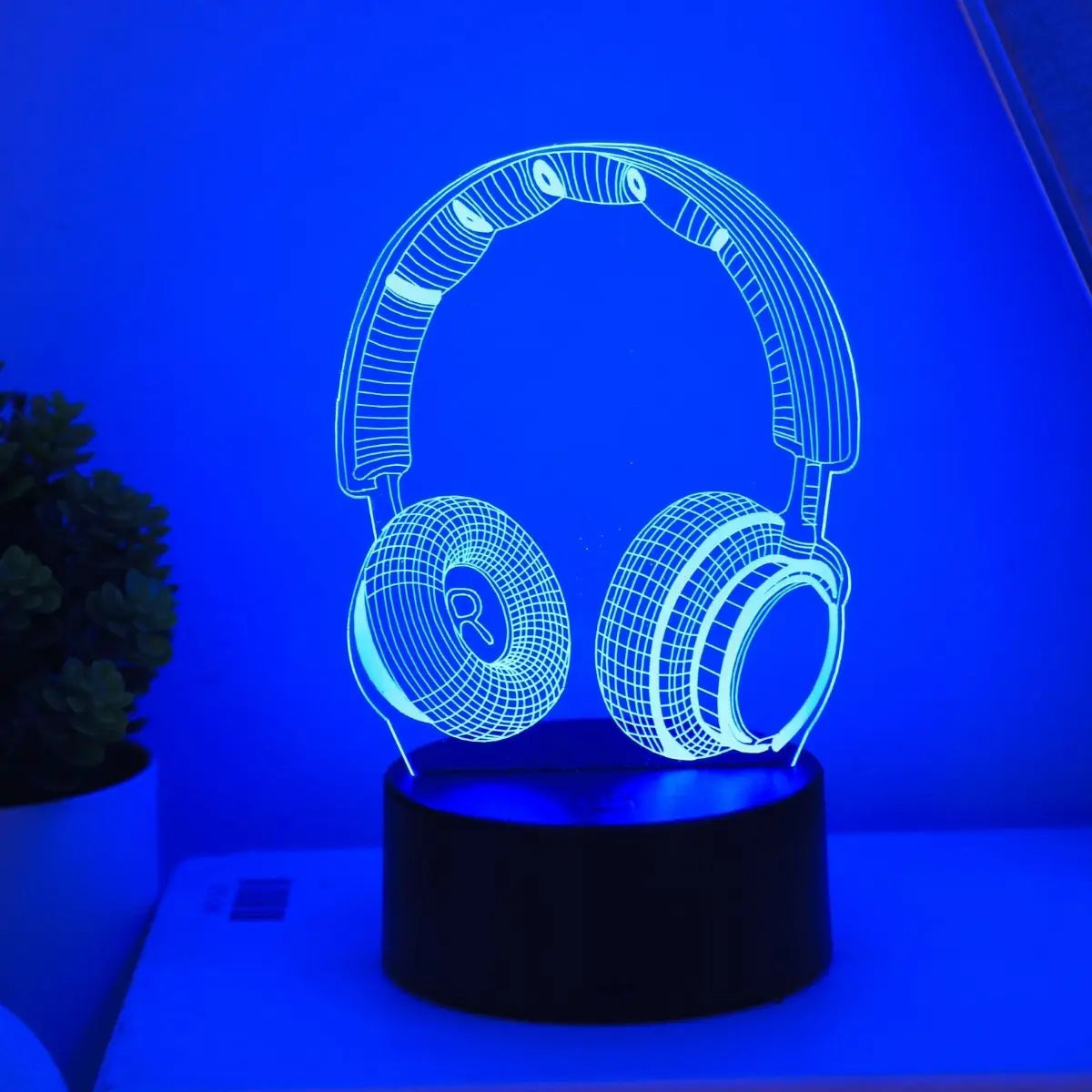Headphones 3D visual night light, USB 7-color touch, suitable for game room bedroom decorative lights, gift lights