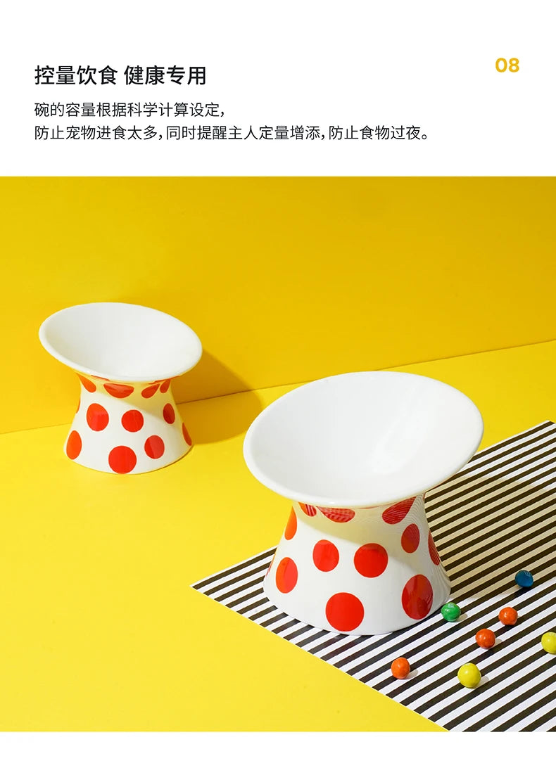 Ceramic Cat and Dog Bowls, Anti-Tip Pet Food Dishes Elevated base design protects cats' necks, suitable for small dogs and cats