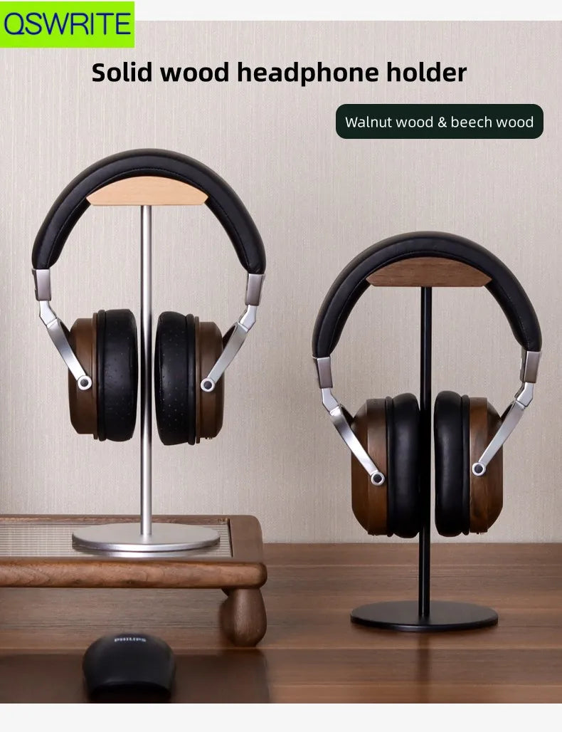 Walnut wood headphone holder minimalist earphone storage rack Solid wood headphone hanger earphone holder