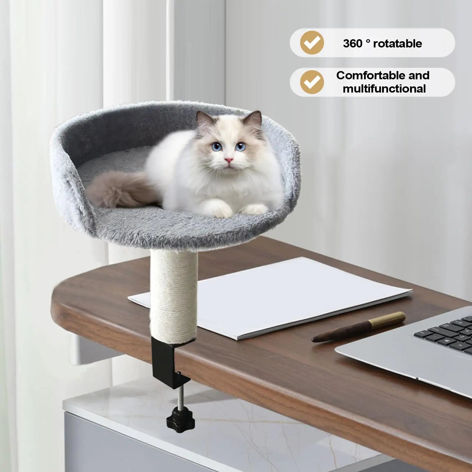 Desk Clamp Cat Bed with Soft Pad, Removable Pet Nest Attachment for Office & Home, Space-Saving Cat Hammock Perch