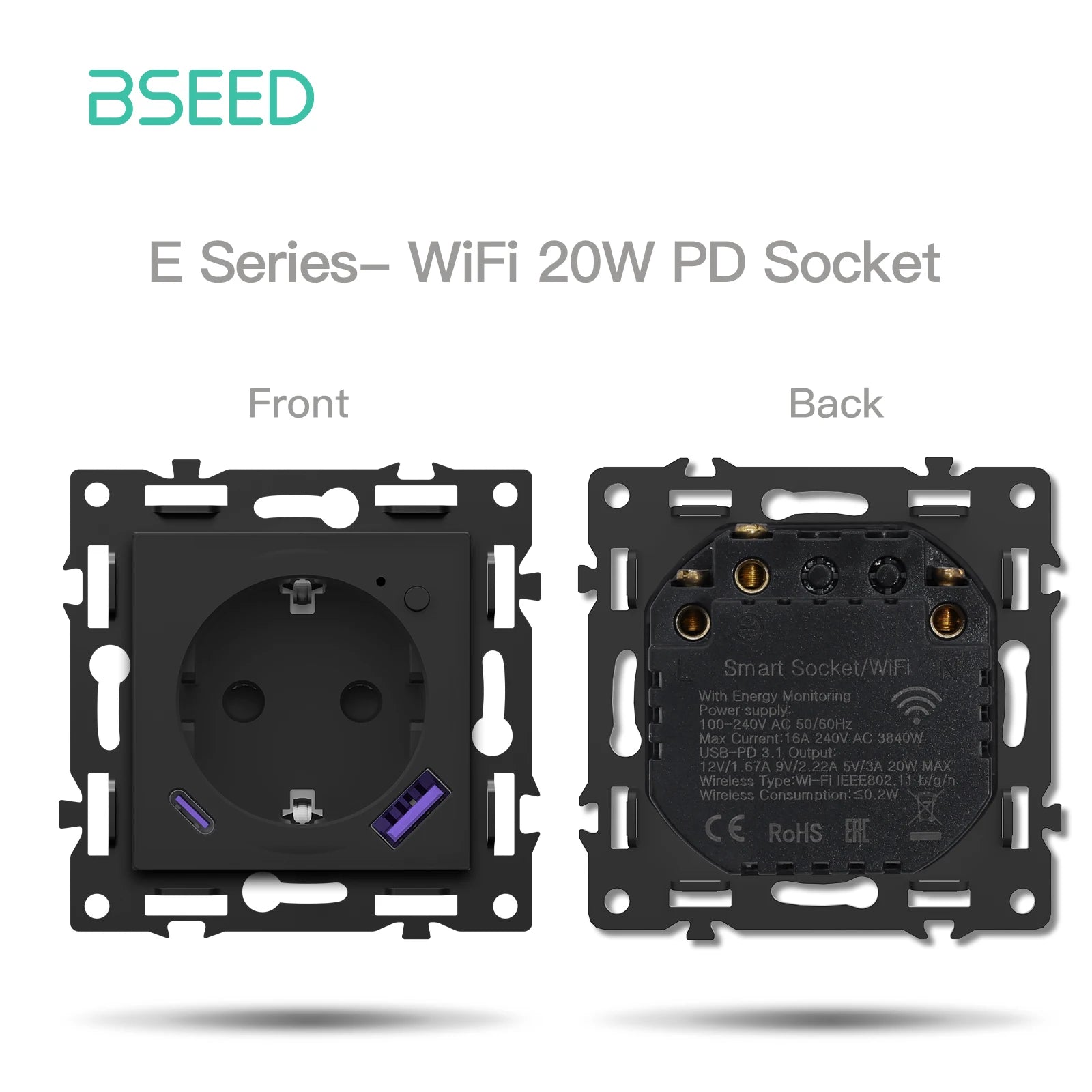 BSEED WiFi Smart Switch Parts — Dimmer, Cortina, Tomadas EU e USB‑C