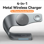 4 in 1 Wireless Charger Metal Shell Magnetic 15W Fast Charging Station Stand for iPhone 12-17 Mobile Phones Airpods Apple Watch