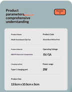 HOMEFISH Portable Rechargeable Clip Fan 720° Rotatable Hanging Fan with Night Light Air Cooler for Outdoor Camping Fan