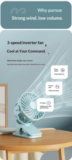 HOMEFISH Portable Rechargeable Clip Fan 720° Rotatable Hanging Fan with Night Light Air Cooler for Outdoor Camping Fan