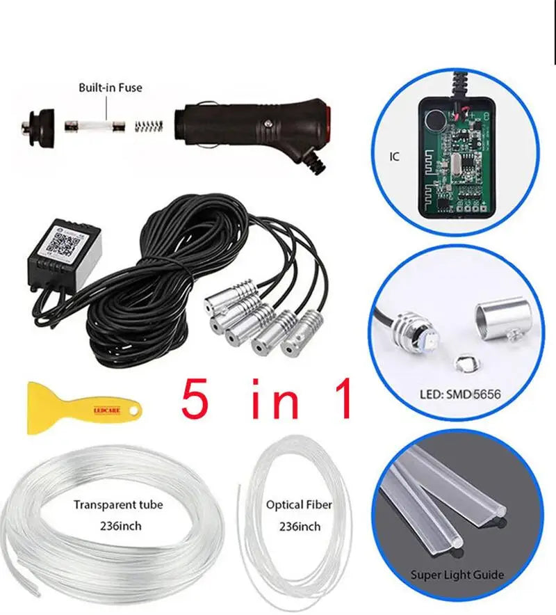 Flexible EL Wire Lights With App Control Ambient Atmosphere Strip Light Decorative Lamps 12V Car Interior Neon RGB Led Strip