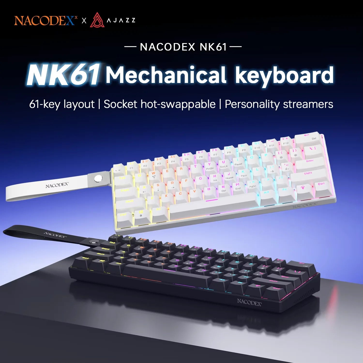 AJAZZ NK61 Wired Gaming Mechanical Keyboard 60% RGB Hot-Swappable 61 Keys Red Switch Mini Keyboard for Gamer PC