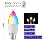 1-10PCS Smart RGBW LED Bulb Spotlight E27 E14 B22 GU10 6W 10W with infrared remote control suitable for colorful home lighting.