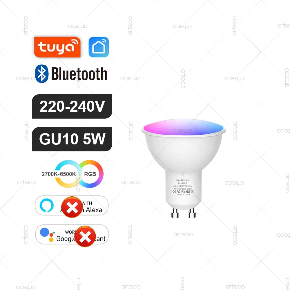 Tuya Smart Bulb Zigbee/WiFi/Bluetooth — E27/E14/GU10 RGBCW Regulável Alexa