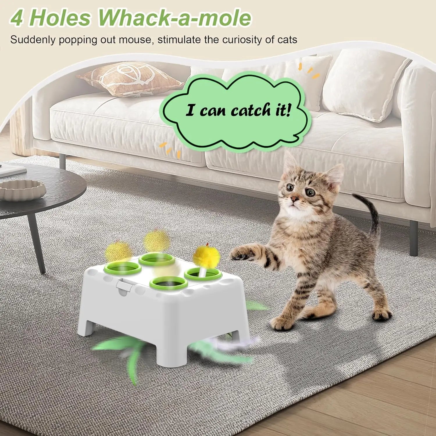 Whack A Mole Automatic Pop-Up Rechargeable Feather Toy for Cats Dogs Interactive Playing Kitten Training Pet Supplies
