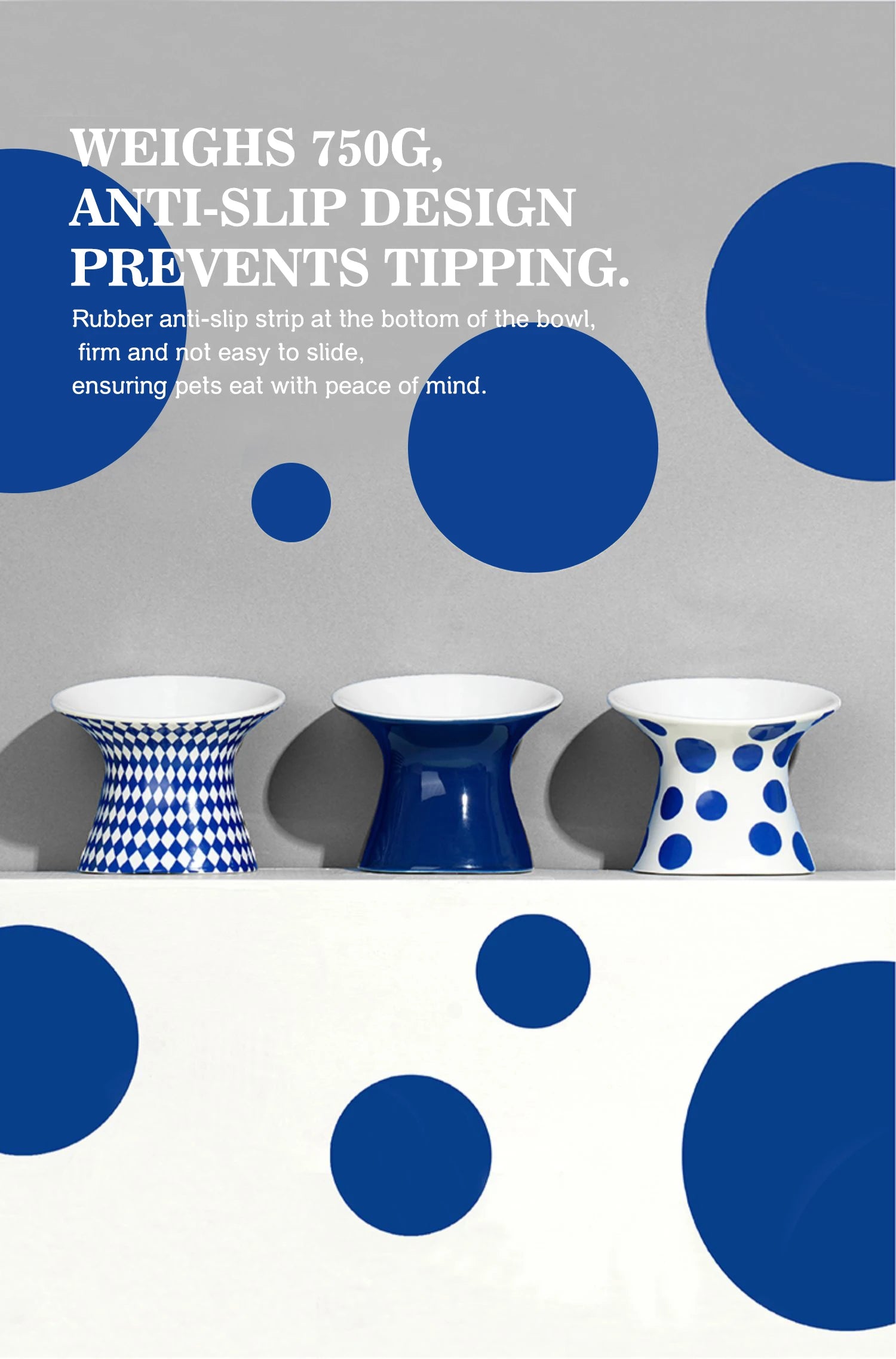 Ceramic Cat and Dog Bowls, Anti-Tip Pet Food Dishes Elevated base design protects cats' necks, suitable for small dogs and cats