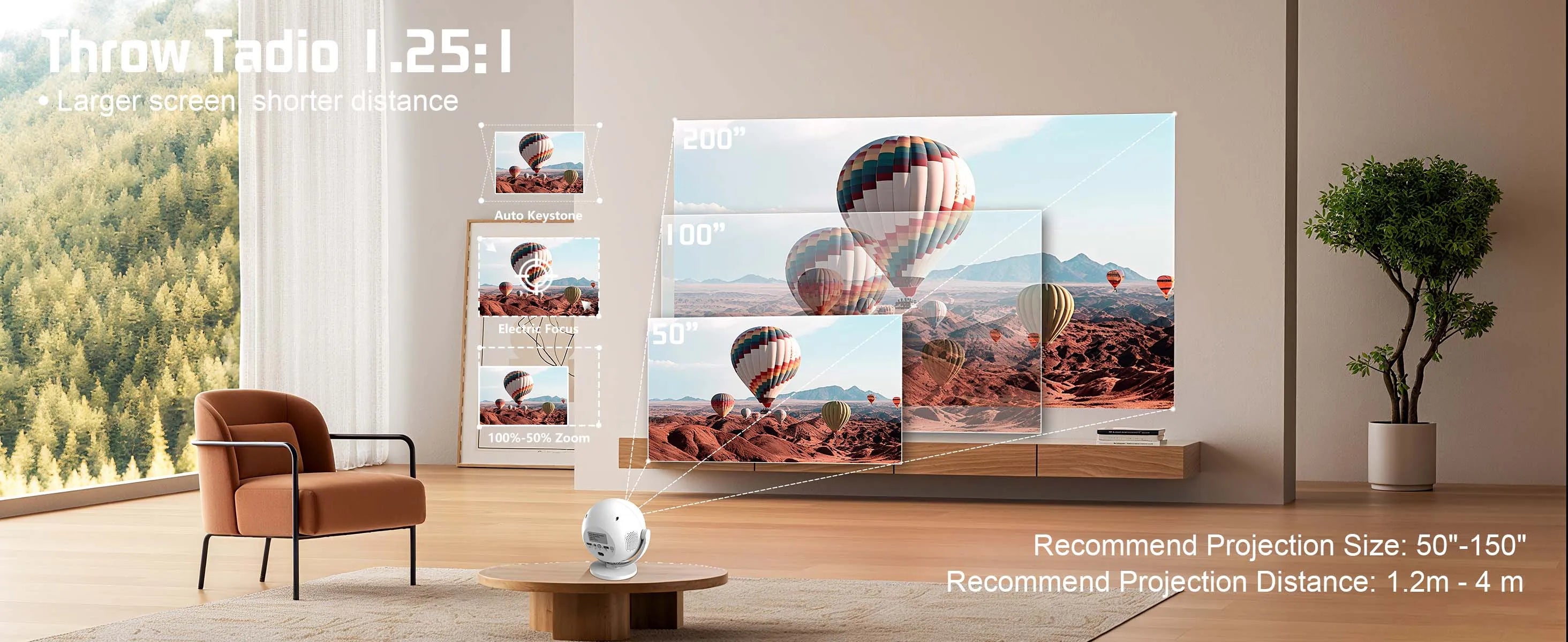 Projetor Portátil 4K — Android, WiFi6, BT5.0, Auto Keystone, Rotação 360°