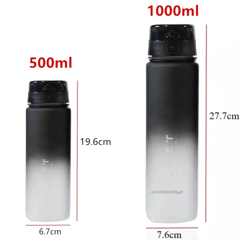 500ML/1000ML Large Capacity Sports Water Bottle Leak-Proof Motivational Portable Reusable Plastic Cups Outdoor Travel Gym Jugs