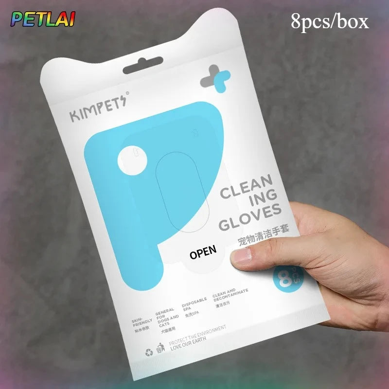 Pet no-wash hair cleaning gloves dog bath deodorization disposable cat cleaning wipes 8 pieces per pack of pet products for cat