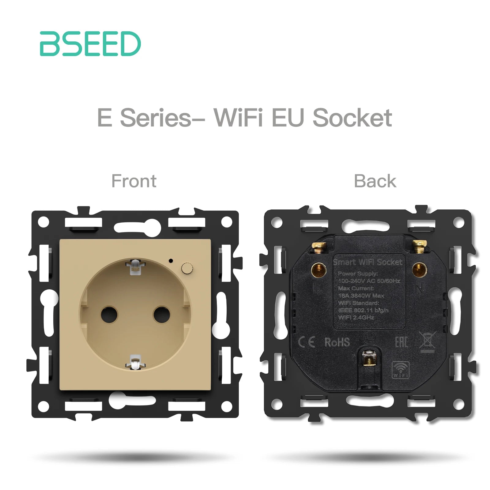 BSEED WiFi Click Switch Module — Moldura Vidro Ouro + Tomadas USB