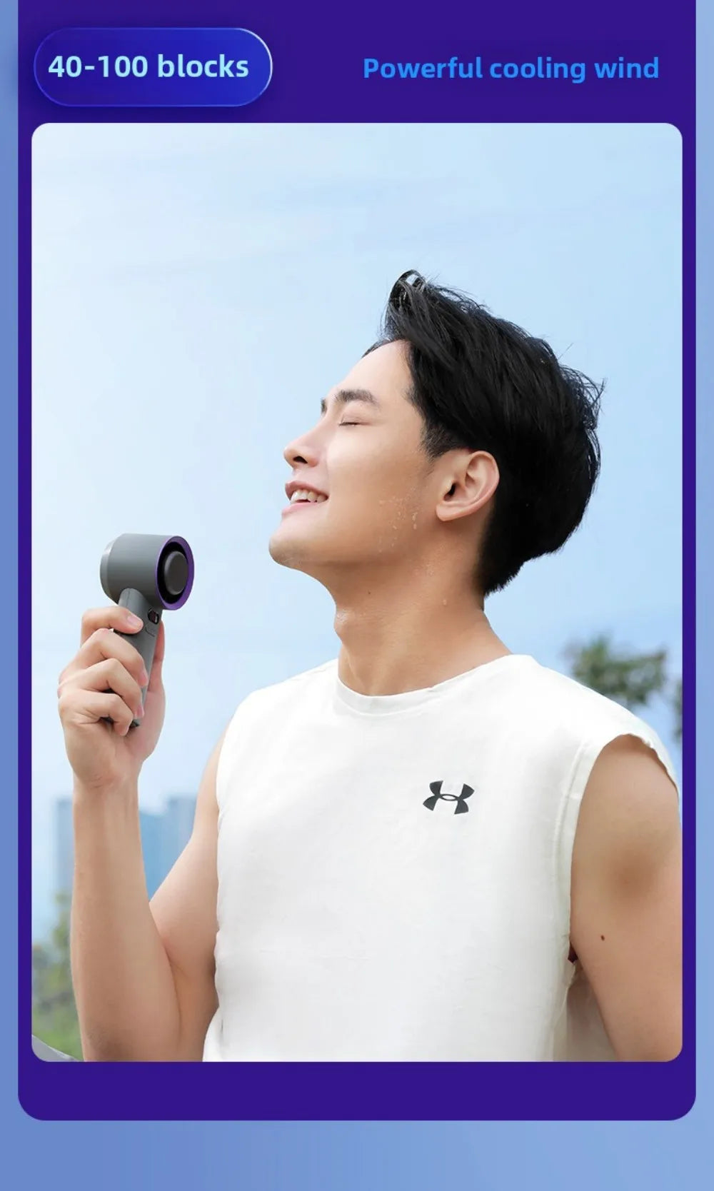 Outdoor Handheld Cold Compress Fan 3600mAh Quite High-speed Cold Air USB Rechargeable Mini Turbo Fan with Lanyard Portable Fan