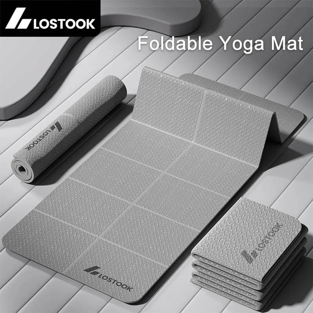 Tapete de Yoga TPE 4 mm Dobrável para Viagem e Treino em Casa