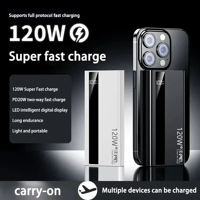 Power Bank 500000mAh Alta Capacidade — 120W Super Carga Rápida Portátil