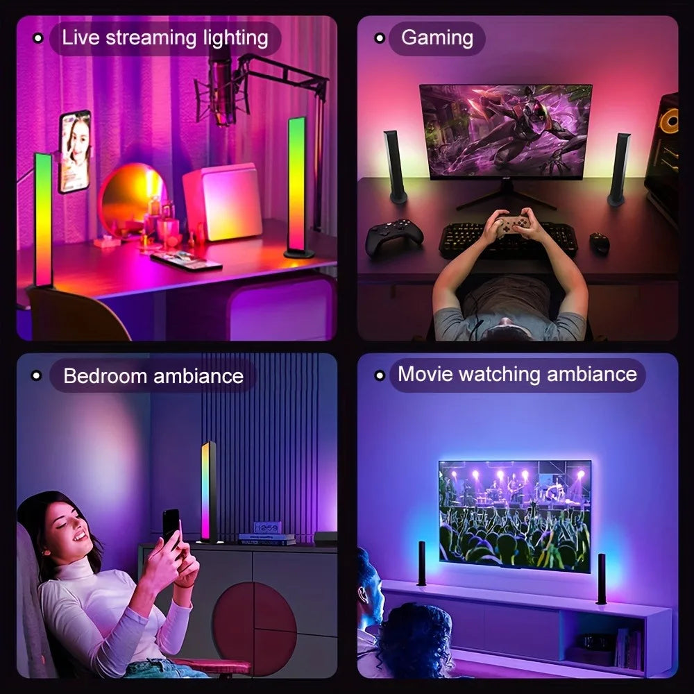 1 Pair RGB Rhythm Light,180° Smart Light Bars,Gaming LED Lights,16 Million DIY Color Adjustments,Remote Control,USB Pickup Light