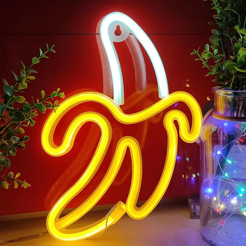 Banana USB Neon Sign LED Night Light for Bedroom, Wedding, Birthday Party, Game Room Wall Decor. Wall Decoration with USB & Battery Power.