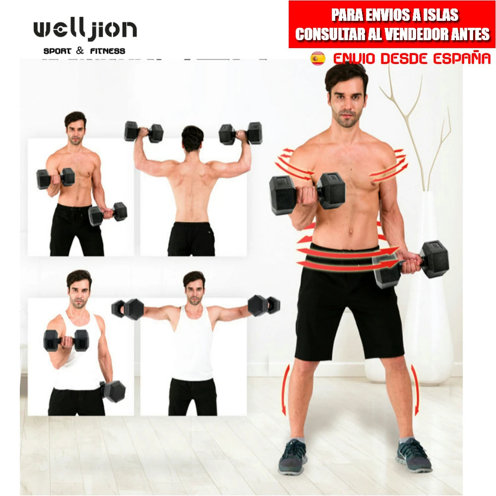 Dumbbell Set, Hexagonal, 2.5kg, 5kg, 7.5kg, 10kg Made of PVC and Iron with Sand, Gym Weights, Non-Slip Handle, Ideal for Strength Training and Home Gym, Ergonomic Fitness Weights