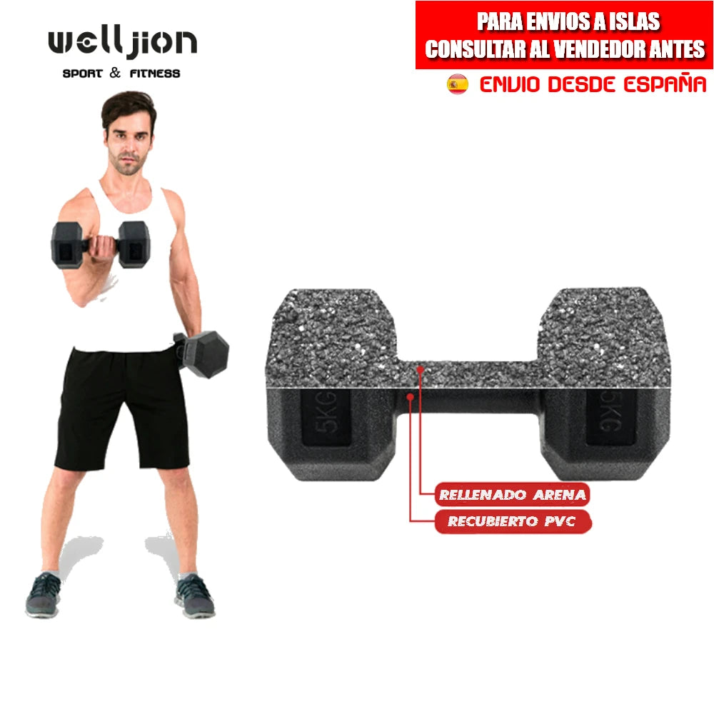 Dumbbell Set, Hexagonal, 2.5kg, 5kg, 7.5kg, 10kg Made of PVC and Iron with Sand, Gym Weights, Non-Slip Handle, Ideal for Strength Training and Home Gym, Ergonomic Fitness Weights