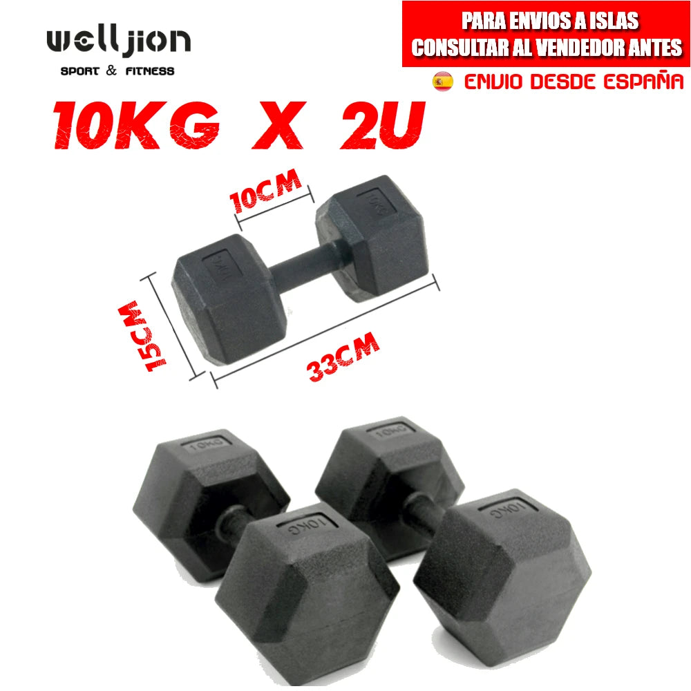 Dumbbell Set, Hexagonal, 2.5kg, 5kg, 7.5kg, 10kg Made of PVC and Iron with Sand, Gym Weights, Non-Slip Handle, Ideal for Strength Training and Home Gym, Ergonomic Fitness Weights