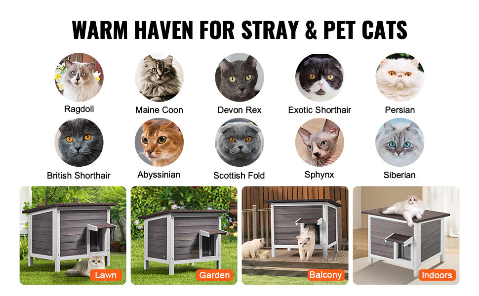 SucceBuy Outdoor Cat House Weatherproof, Feral Cat Shelter for Cat Outdoor Wooden Cat Rabbit House with All-Round Foam Insulated